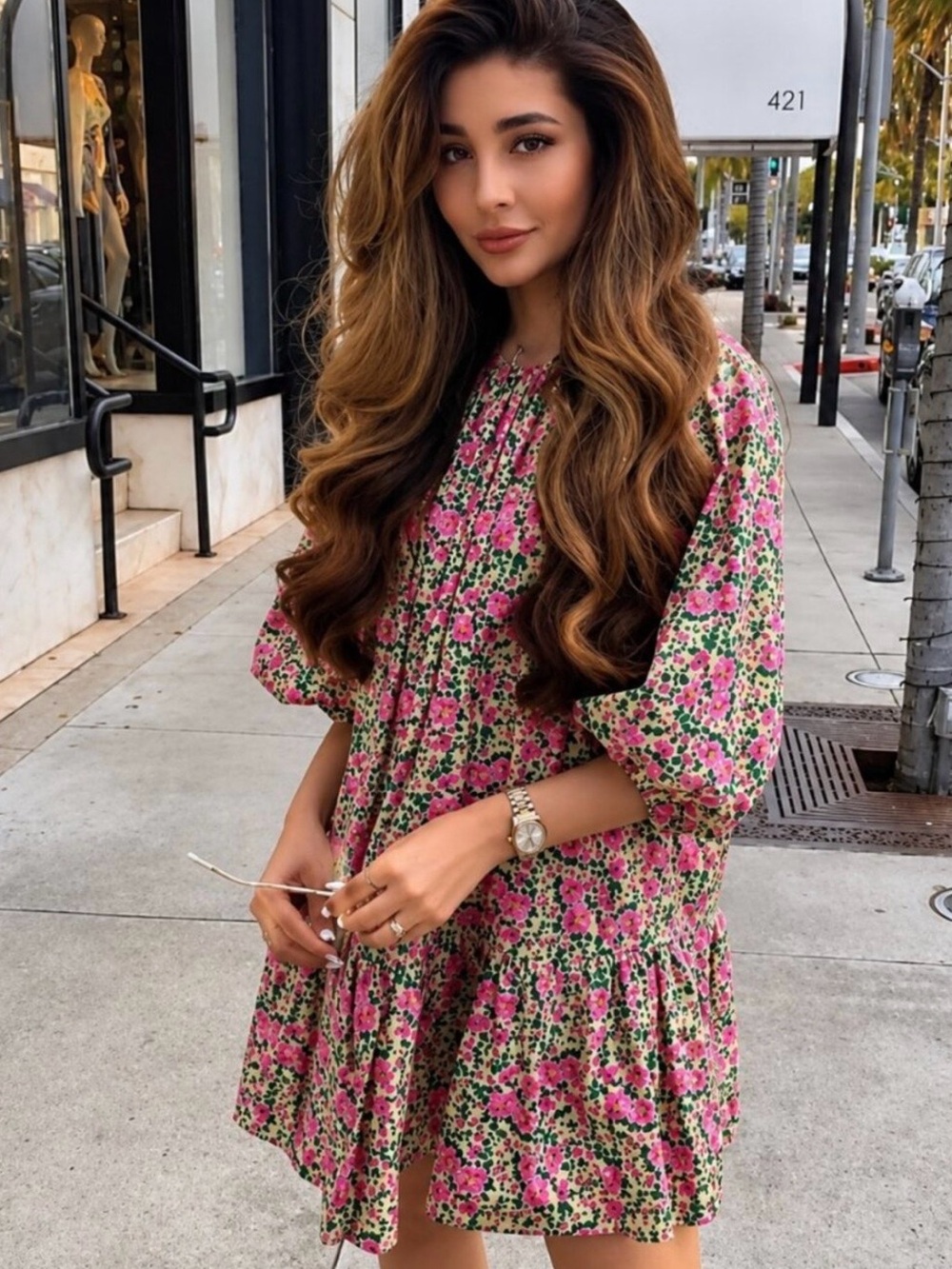 Zara Pink Floral Tiered Mini Dress